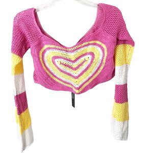 Fashion Nova NWT Crochet Cropped Heart Flare Sleeve Off Shoulder Sweater Size XL